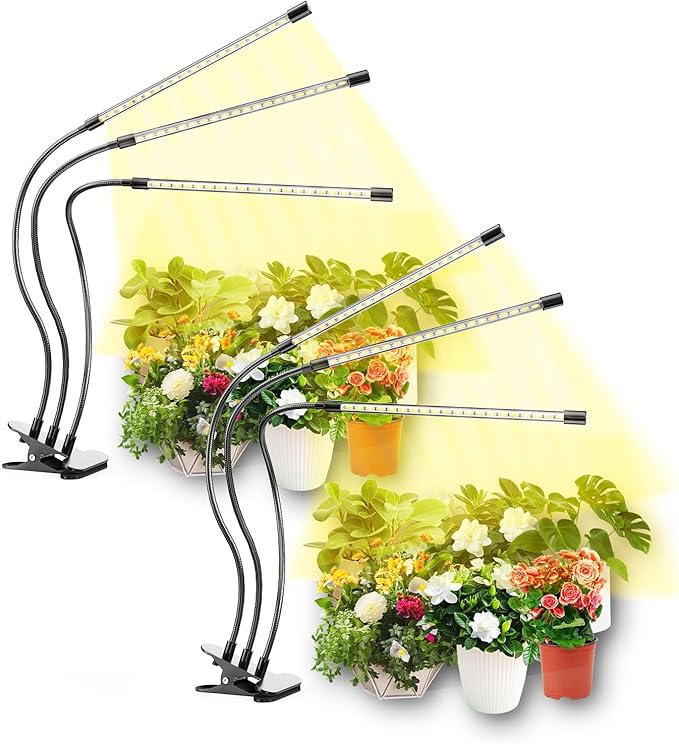 bseah Grow Light for Indoor Plants, Full Spectrum Plant Grow Lamp with 3/9/12H Timer, ON & Off, Clip-On Desk for Seed Starting 2 Pack