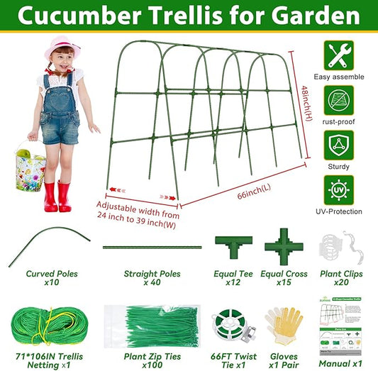 Cucumber Trellis for Raised Bed, 66''x48'' U-Shape Garden Trellis for Climbing Plants Outdoor, Metal Arch Plant Support, Vegetables Trellis for Squash Grape Pea Bean Vines Flower