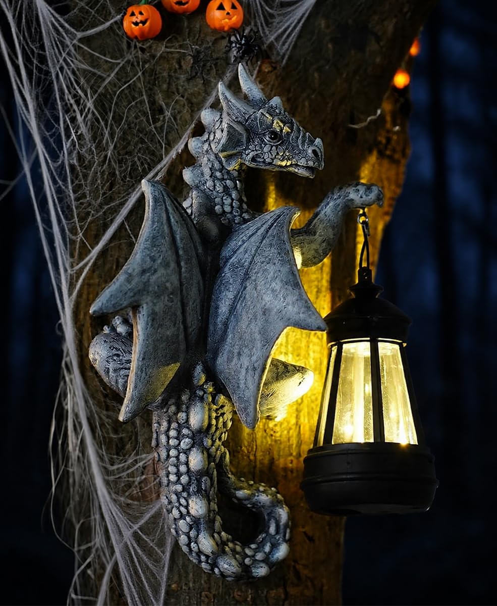 Goodeco Dragon Tree Hugger Solar Lantern Garden Statue