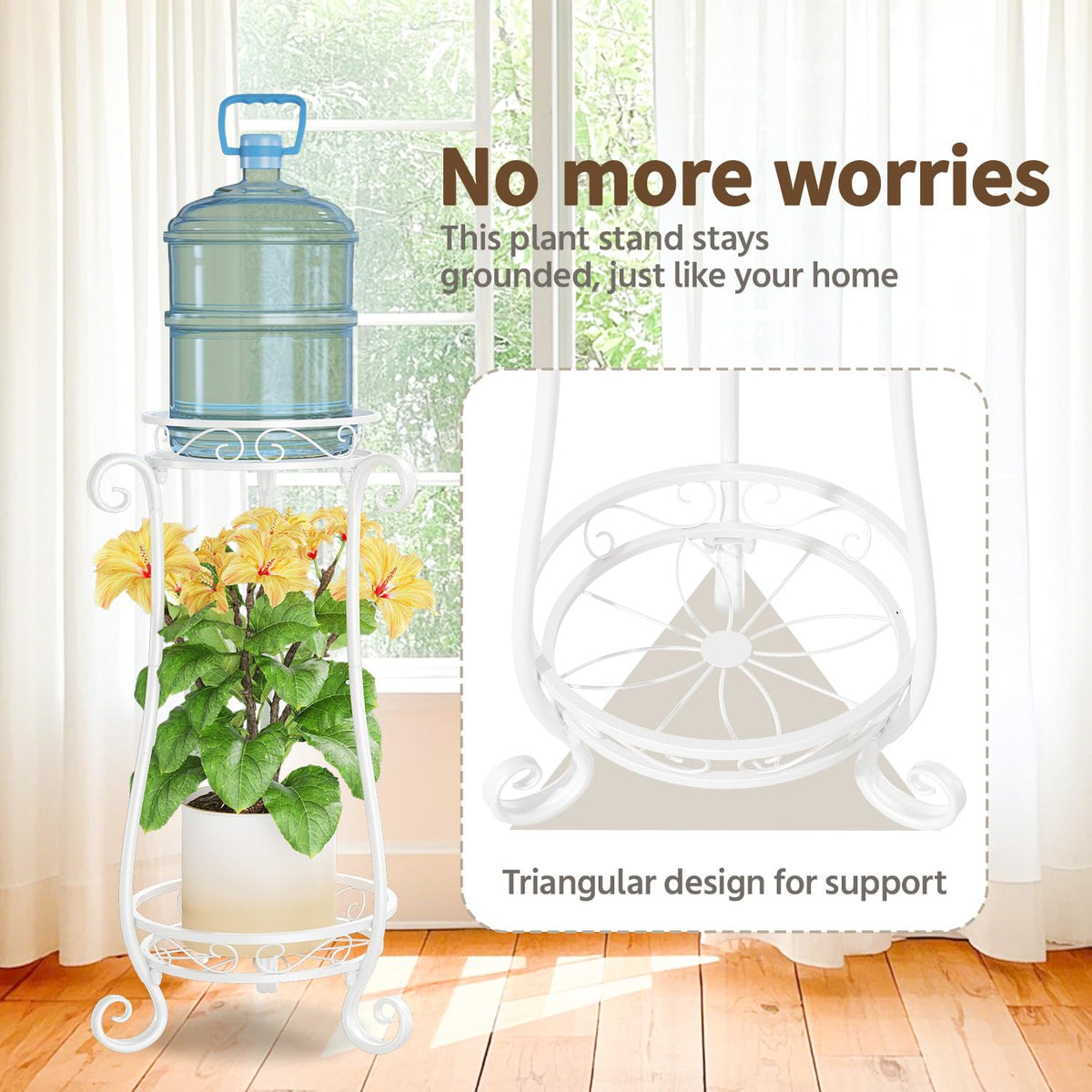 LASZOLA Metal Corner Plant Flower Stand Tall Indoor Outdoor, 2 Tiers White