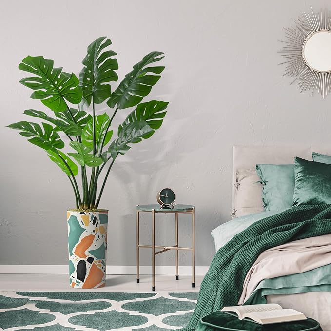 Artificial Tree in Modern Geometric Pattern Planter, Fake Monstera Silk Tree for Indoor and Outdoor Home Decoration - 65" Overall Tall (Plant Pot Plus Tree)