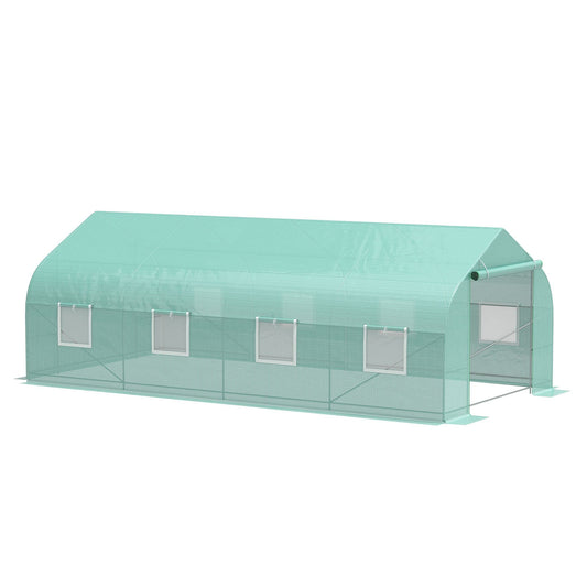 20' x 10' x 7' Walk-in Greenhouse Outdoor, Heavy Duty Tunnel Green House with Roll-up Windows, Zippered Door, PE Cover & Reinforced Steel Frame for Backyard Gardening