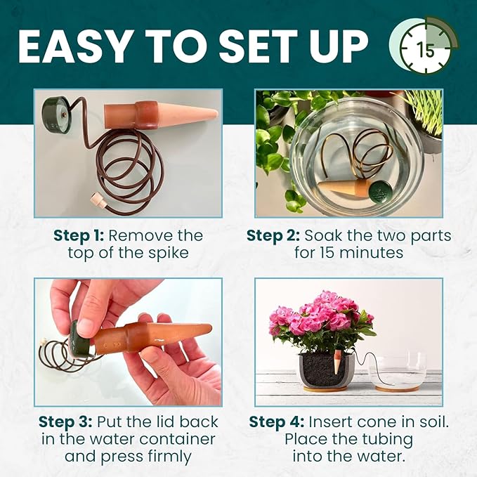 Blumat Classic Self-Watering Stakes - Automatic Drip Irrigation System for Indoor Plant Watering & Outdoor - Water Drip Solution for Potted Plants - Slow Release Stakes, 15 Pack, wo Adapter