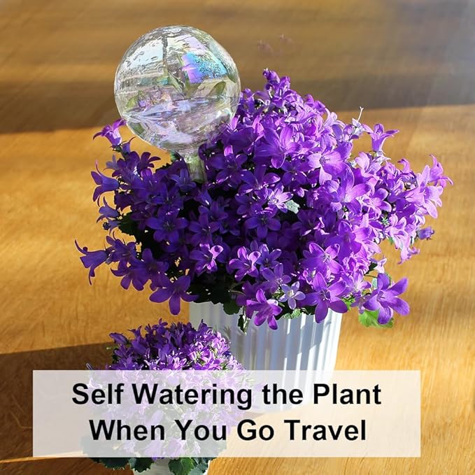 MOONSOUND Plant Watering Globes, 2pcs Plant Automatic Water Bulbs Flower Self Feeder Balls Irrigation Device Auto Waterer Planter Insert Stakes for Indoor Outdoor Garden Potted While Away on Vacation