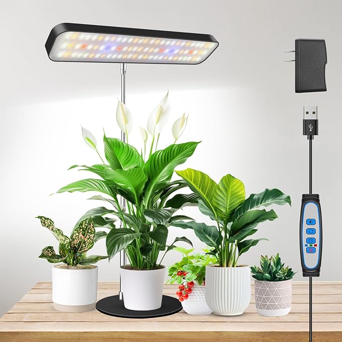 Aumtrly Grow Lights for Indoor Plants, Full Spectrum Table Plant Lights for Growing Small Plants, 5000K White Light LED Indoor Plant Light with Base, 26 Inch Height Adjustable, 6/12/16H Timer
