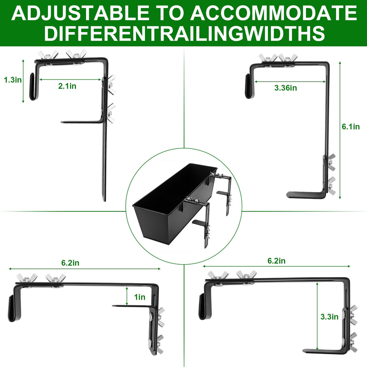 JFMAMJ Metal Railing Planter, 16 Inch Rectangular Window Box with Adjustable Brackets, Drainage Holes, for Balcony Deck, 4 Pack (Retro, Rectangular)