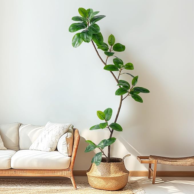 6.6ft Artificial Rubber Tree Faux Plants Indoor Faux Floor Artificial Trees Indoor,Fake Plant Fake Tropical Plants,Large Floor,Real Touch Rubber Tree for Home Decor