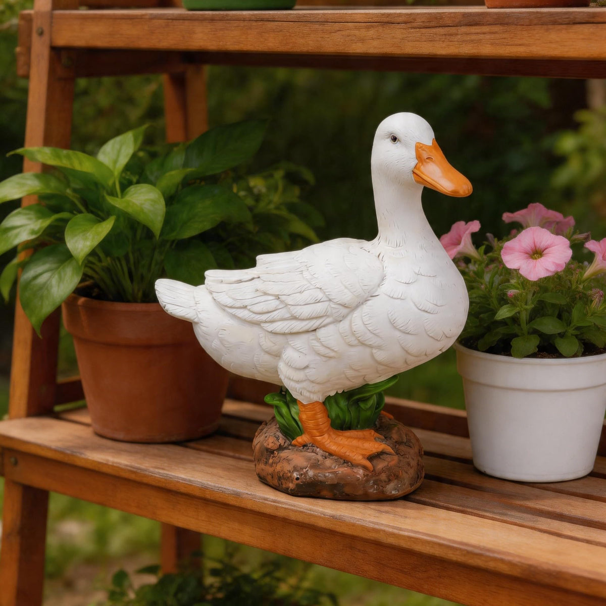 AshyAtom 5.6''(H) Porch White Duck Garden Statue Outdoor Decor