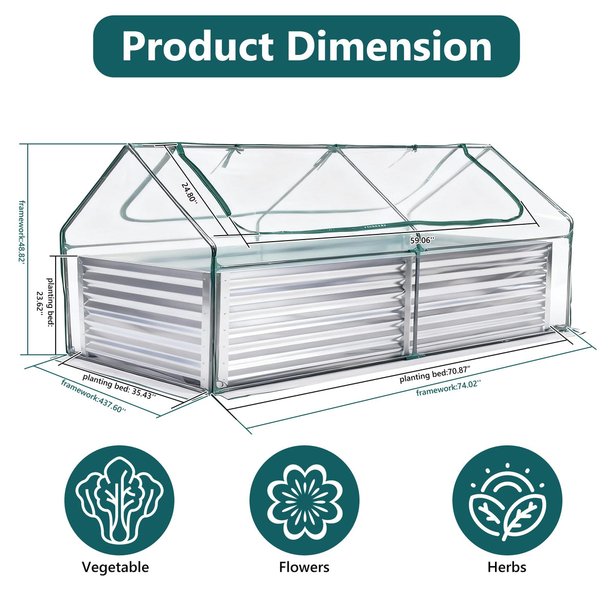 DUMOS Galvanized Raised Garden Bed with Cover, Clear, 6x3x2ft
