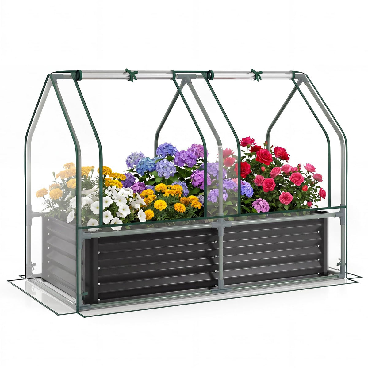 HAPPYGRILL 4 x 2 x 3 FT Galvanized Raised Garden Bed with Cover