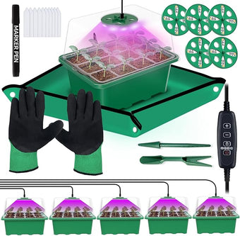 5 Packs Seed Starter Tray with Grow Light, (Value Pack), 60 Cells Seed Starter Kit with Heightened Lid, Adjustable Humidity Domes,Garden supplies for Plant Flower Vegetable Seeds Germination