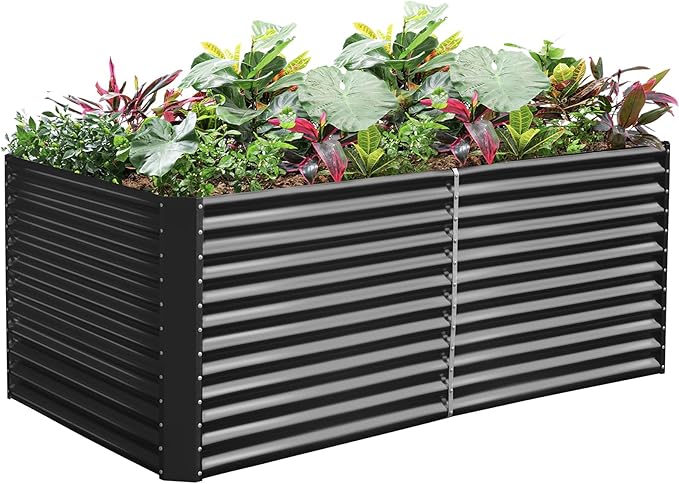Land Guard 8x4x3ft Rectangular Galvanized Raised Garden Beds, Large-Capacity Metal Planter Box Outdoor, Durable Deep Raised Garden Bed 3ft Tall, Raised Beds for Gardening Vegetables, Modern Gray