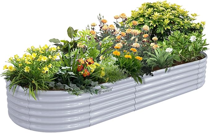 1 Pack 8x3x1.5FT Galvanized Raised Garden Bed Kit Oval Metal Ground Planter Box Outdoor Bottomless Planter Raised Beds for Vegetables Flowers Herbs Fruits, Gray