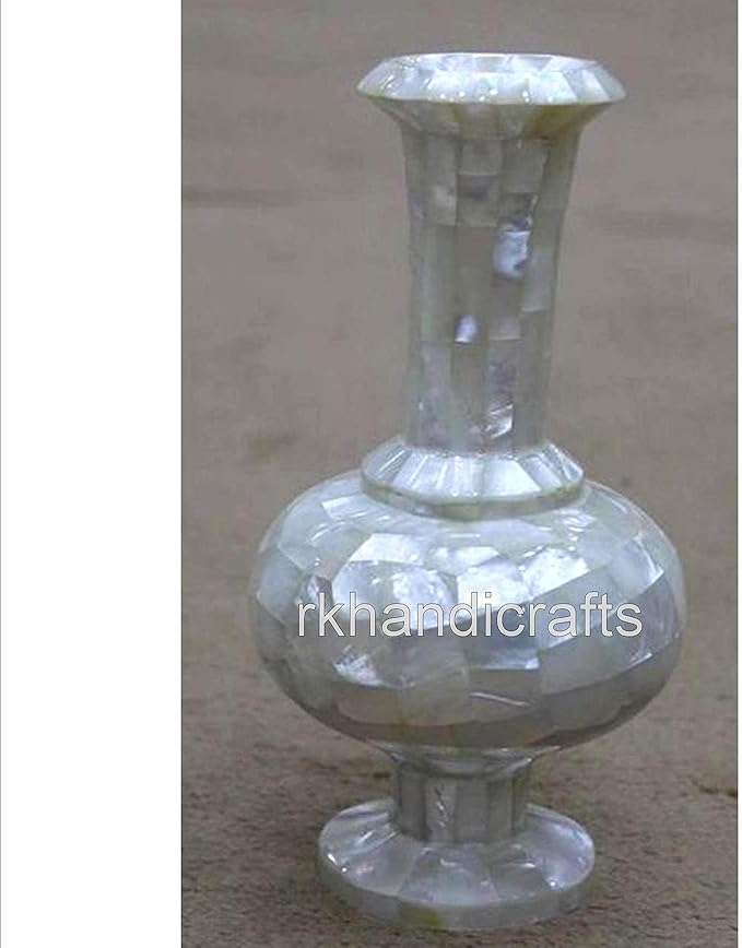 Mother of Pearl Planter I Majestic Flower Vase I 10 Inches Luxury Marble Plant Pot I White Stone Decorative Vase I Living Room Table Decor Plant Vase I Customized Flower Pot