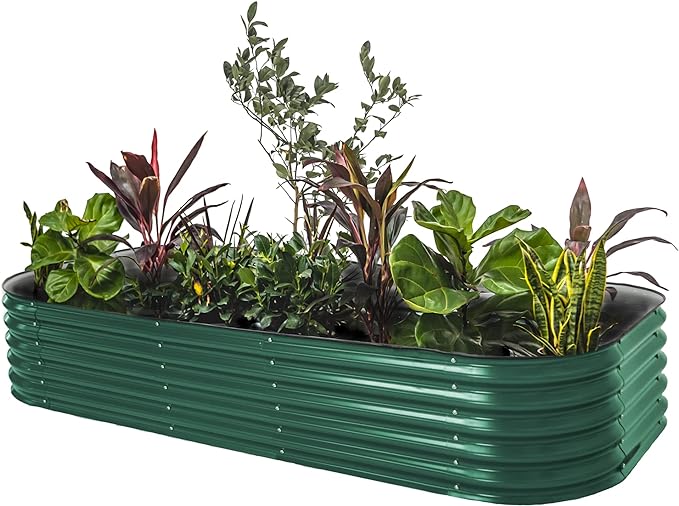 Vego garden Raised Garden Bed Kit, 17" Tall 10 in 1 Modular Raised Garden Beds Kit, Metal Planter Box for Vegetables, Flowers, Herbs, British Green