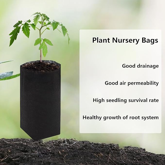 Belit 100 Pcs 10.2" H Deep Nursery Grow Bags, Non-Woven Plants Pots Container for Starting Rooted Plants Vegetable, Flower, Seedling Tree, Black
