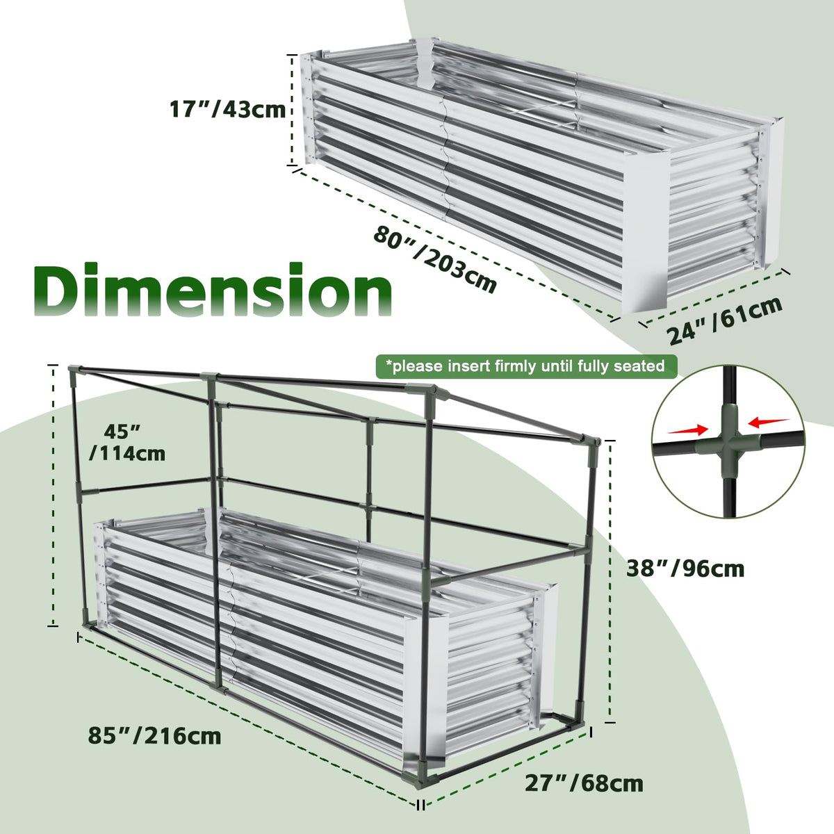HEAHOLD 3-in-1 Raised Garden Bed 80"x24"x17" with Greenhouse Cover