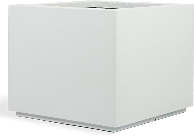 PolyStone Monterray Modern Outdoor/Indoor Square Planter, 23" L x 23" W x 19" H, Lightweight, Heavy Duty, Weather Resistant, Polymer Finish, Commercial Grade and Residential (White)