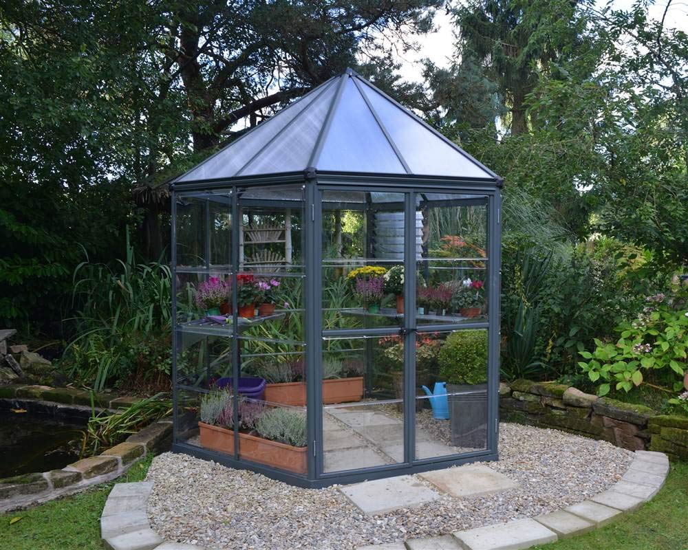 Palram - Canopia Oasis Hex 7' x 8' Polycarbonate Aluminum Greenhouse, Gray