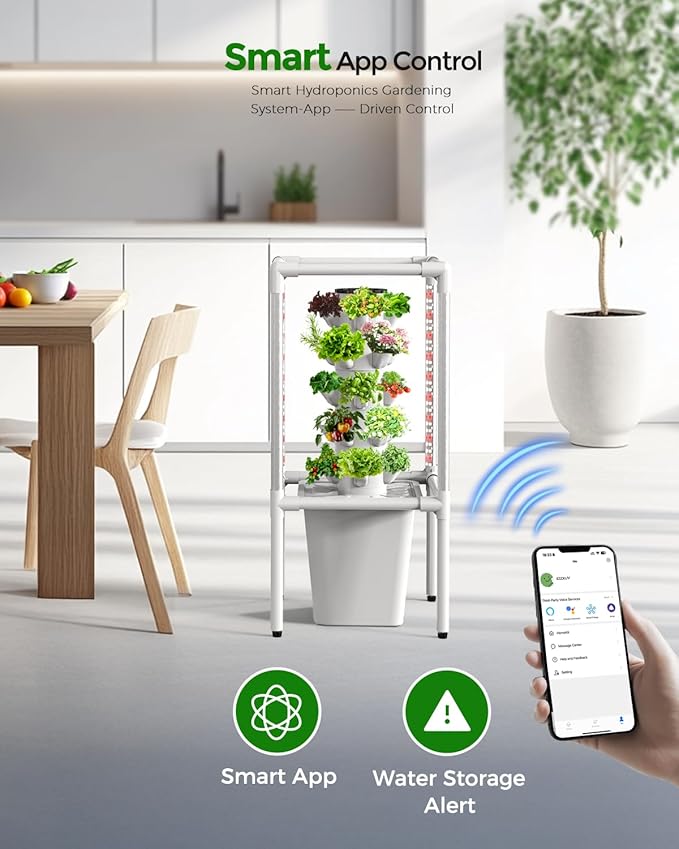 SJZX Hydroponics Growing System, Hydroponic Tower with Full-Spectrum Grow Lights, 5 Tiers Indoor Outdoor Garden Planter, Vertical Home Gardening Germination Kits for Vegetables, Fruits, Herb (25 Pods)