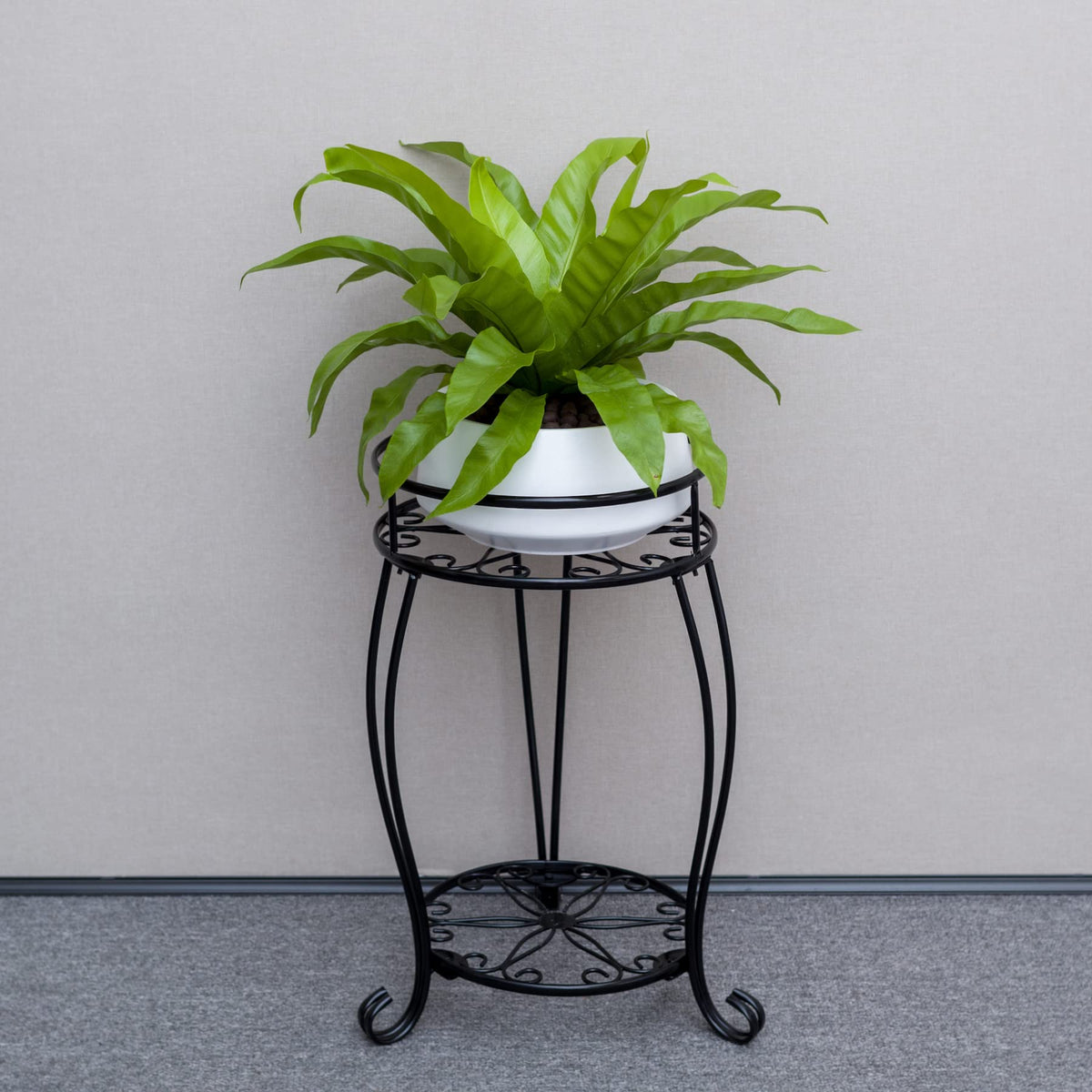 FaithLand 2 Tier Black Metal Plant Stand Indoor Outdoor, 19.4", 2 Pack