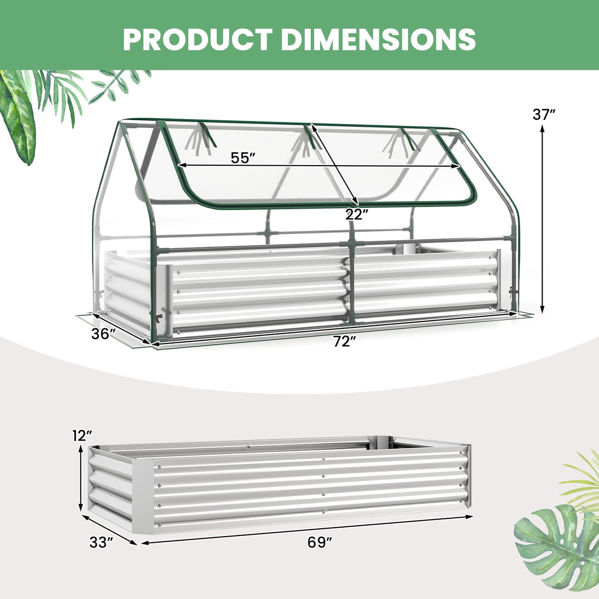 Happygrill Galvanized Raised Garden Bed with Cover & 2 Roll-up Windows