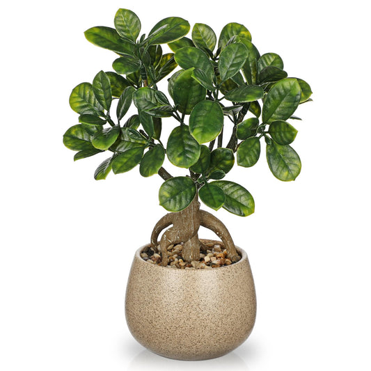 Artificial Bonsai Tree Fake Small Bay Plant with Ceramic Pot Indoor Bonsai