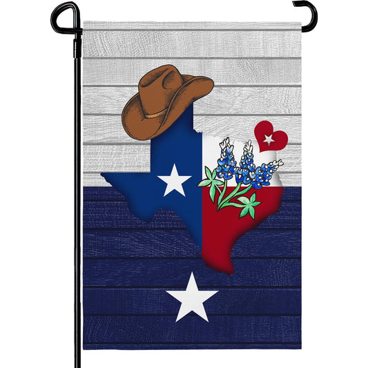 Dacawin Texas Bluebonnet Garden Flag Cowboy Hat Texas State Yard Flag Americana Western Garden Flags Polyester Double Sided for Outdoor Lawn Yard Patio Deck Porch Welcome Banner Gift 12 x 18 Inch