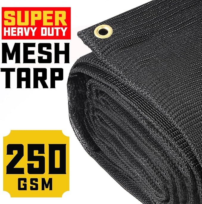 Core Tarps 60% Black Shade Cloth with Grommets - 7 X 14 FT Heavy Duty Mesh Tarp - Sun Shade Cloth for Garden Vegetables Plants Greenhouse Outdoors Backyard Fences Dump Trucks Patio Mesh Shade Tarp
