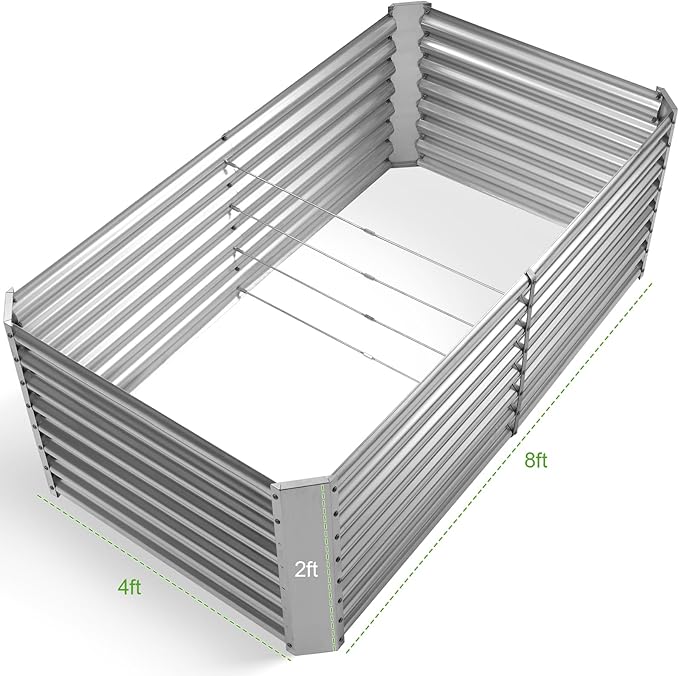 Land Guard 8×4×2 ft Galvanized Raised Garden Bed Kit, Galvanized Planter Raised Garden Boxes Outdoor, Large Metal Raised Garden Beds for Vegetables.