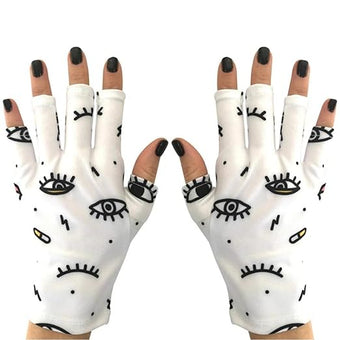 ManiGlovz - The Original UPF 50+ UV Light Protective Nail Gloves | Gel Manicure Gloves and Anti UV Fingerless Gloves for Women | Can be Used as Sun Protection Gloves for Driving | Eye Scream Print