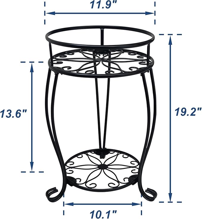 CASIMR 2-Pack Plant Stand, 2 Tier 19.2 inch Tall Metal Potted Holder Rack,Indoor Outdoor Multiple Flower Pot Shelf Rustproof Iron Garden Container for Garden Patio Living Room Corner Balcony, Black