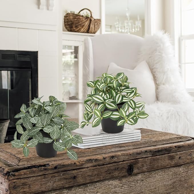 Hollyone Fake Plants 3 Packs Artificial Plants Indoor Faux Plants with Black Plastic Pot Small Fake Potted Plant for Home Aesthetic Living Room Bathroom Desk Shelf Office Decor
