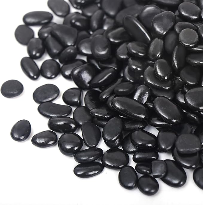 2.2LB Black Pebbles for Indoor Plants, Vases, Succulent, 3/8 Inch Small Black Rocks for Plants, Polished & Decorative