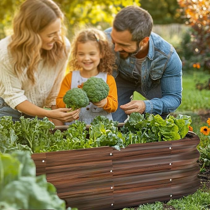 4x2x1ft Oval Galvanized Raised Garden Bed Outdoor 9-in-1 Large Metal Modular Planter Box Raised Beds for Gardening,Vegetables,Fruits,Flowers & Herbs (Brown)