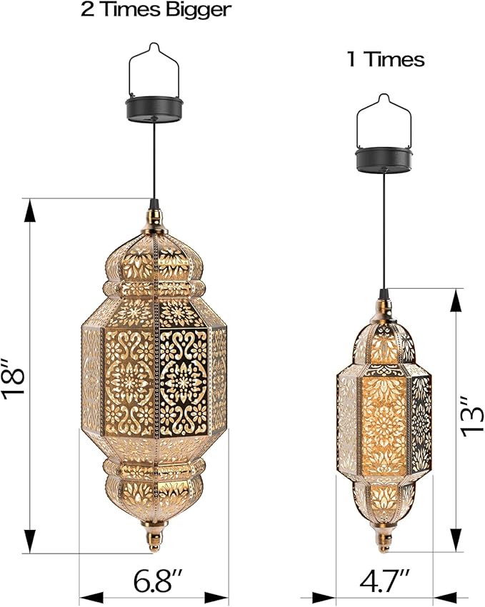 Twinkya 18 Inch High Large Hanging Solar Lights Outdoor Garden Decorative Solar Lantern Waterproof Plastic Moroccan Outdoor Decorations for Patio Pathway Yard Porch Backyard Garden Decor (1 Pack)