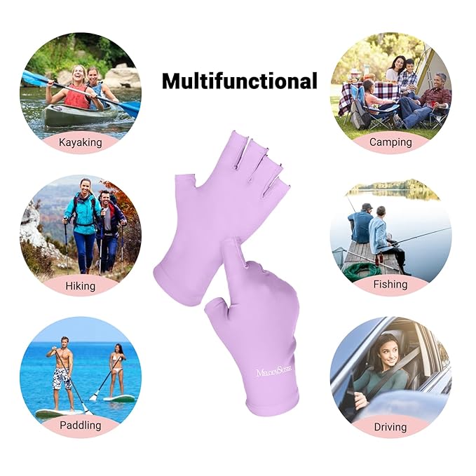 MelodySusie UV Gloves for Gel Nail Lamp, Professional UPF50+ UV Protection Gloves for Manicures, Nail Art Skin Care Fingerless Anti UV Glove Protect Hands from UV Harm (Purple)