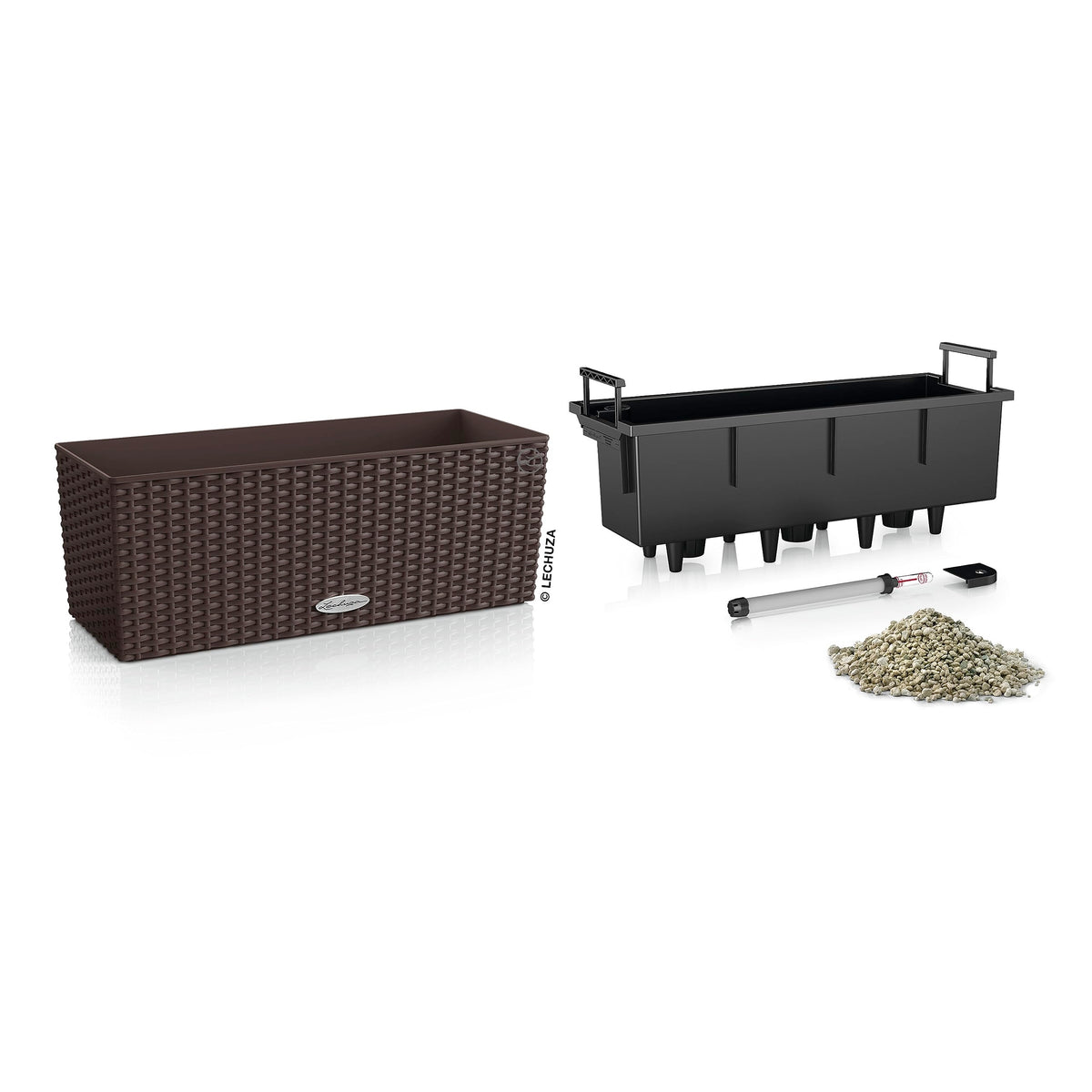 Lechuza BALCONERA Cottage 50 Mocha, Self-Watering Window Box (Railing Planter), H7.5 L19.7 W7.5 in