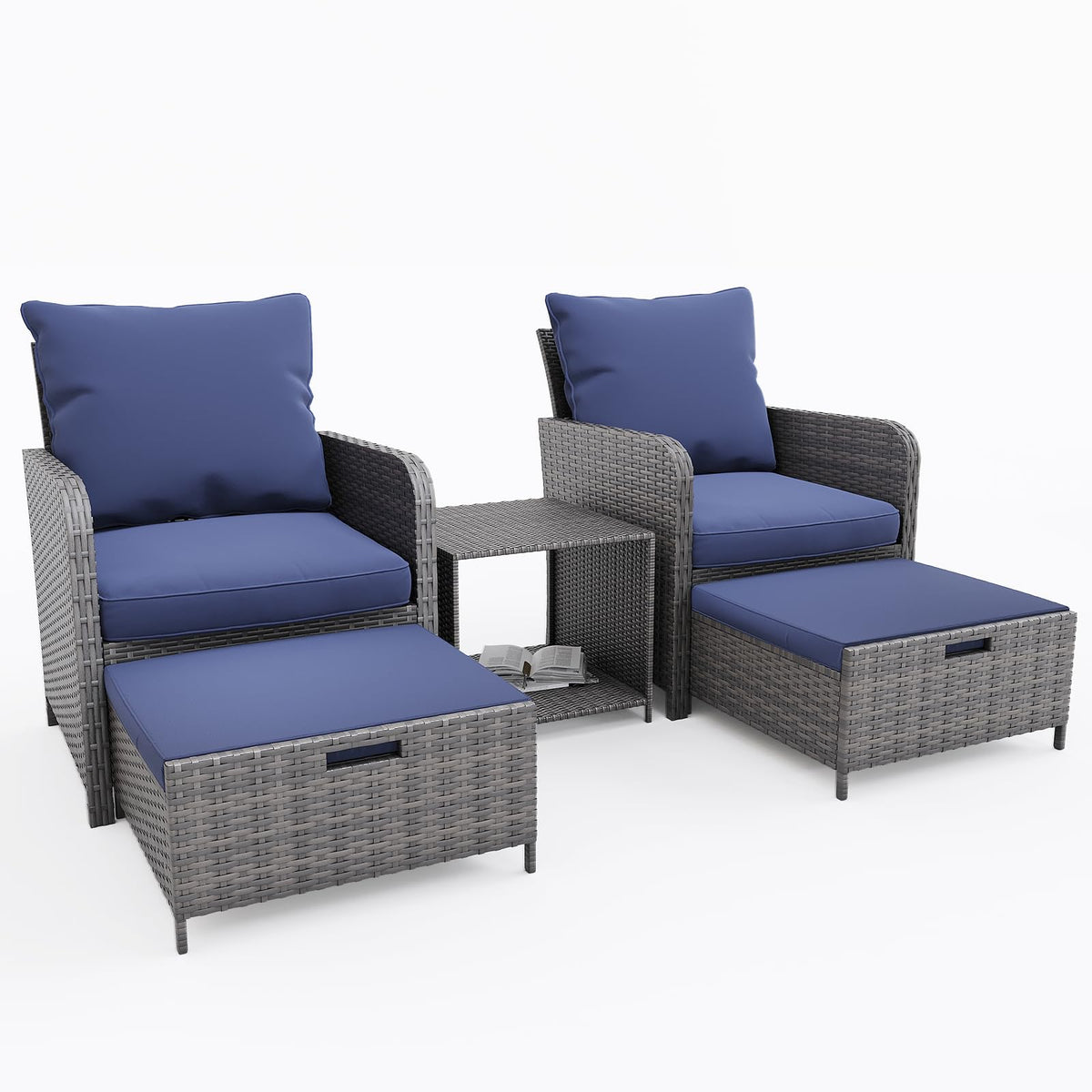 UDPATIO Wicker Patio Chairs with Ottoman Balcony Furniture 5 Pieces Patio Conversation Set for Small Space