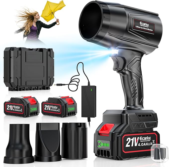 Leaf Blower Cordless Ecarke Portable Dust Cleaner, 800000RPM Handheld Brushless Turbo Jet Blower for Lawn Care, Patio Cleaning, Leaves with 2X 4.0Ah Battery, Charger, Storage Case Included