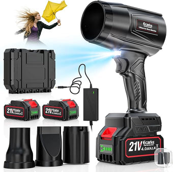 Leaf Blower Cordless Ecarke Portable Dust Cleaner, 800000RPM Handheld Brushless Turbo Jet Blower for Lawn Care, Patio Cleaning, Leaves with 2X 4.0Ah Battery, Charger, Storage Case Included
