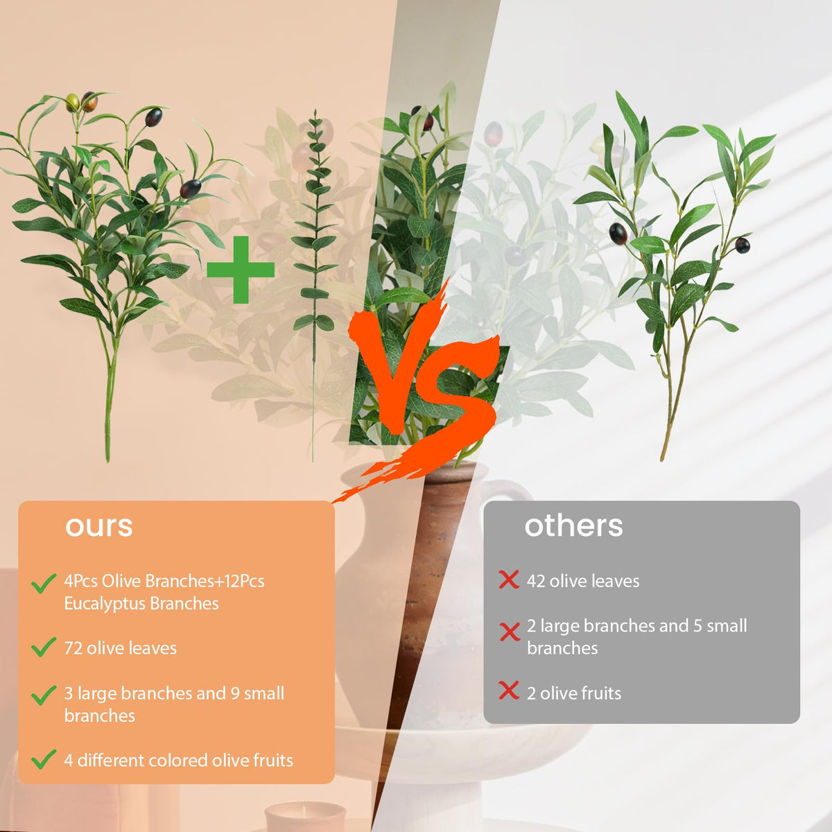 BUZIGUBY 16Pcs Faux Olive Branches&Eucalyptus Branches, 18''Artificial Olive Stems 15''Eucalyptus Stems,Perfect Greenery for Vase,Centerpieces,Spring Decor,Home Decoration for Dining Room&Living Room