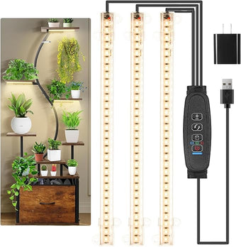 10.2''Grow Light Strips, LED Grow Lamps for Indoor Plants Full Spectrum 3000K, Plant Light Strips with 3/9/12H Timer, 10 Dimmable Levels for Seedling Succulent, Match for Plant Shelf, 3 Head