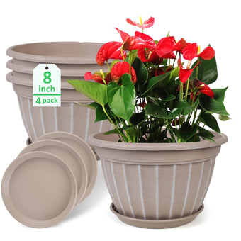 4 Pack Flower Pots,8 Inch Plants Pot,Planters Pot with Drainage Hole