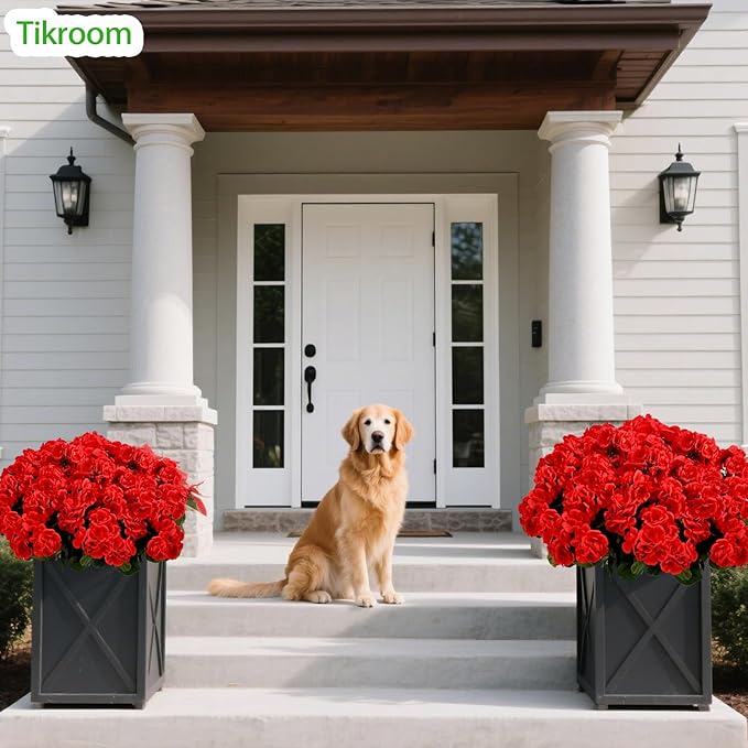 Tikroom 6 Pcs Artificial Geranium Flowers for Outdoors Fake Silk Faux Geranium Plant UV Resistant Fake Flowers for Outdoor Planters Garden Windowsill Balcony Courtyard Yard Porch Home Decor