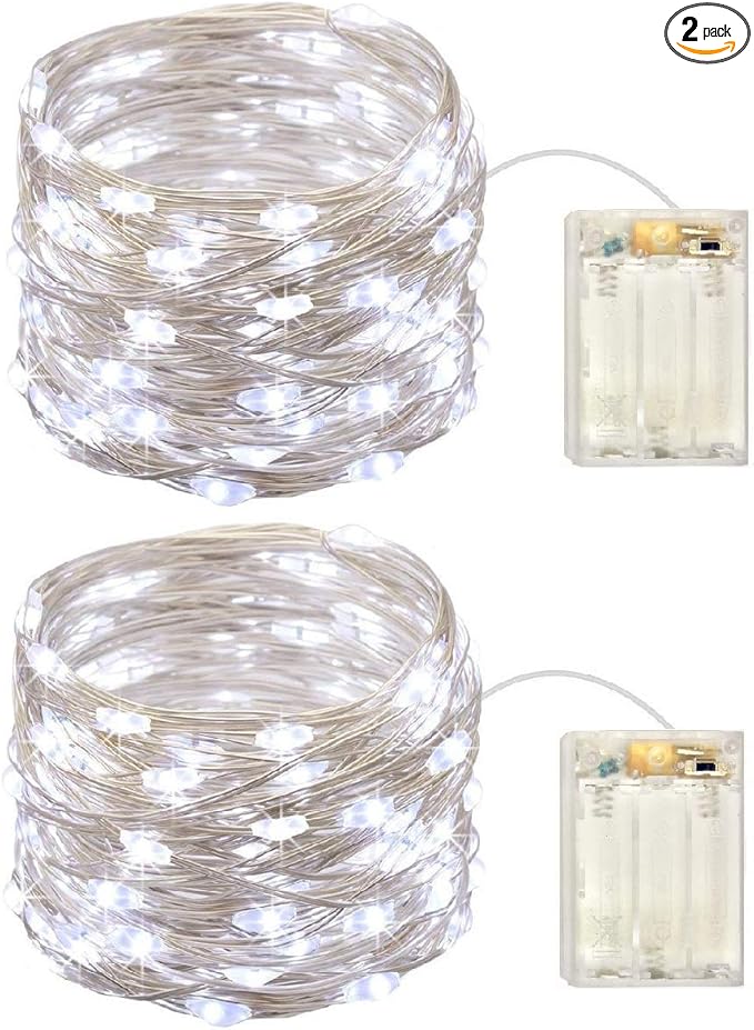 2 Pack Battery Operated Mini Led Lights,Indoor Fairy Lights with Timer 6 Hours on/18 Hours Off for Wedding Centerpiece Party Decorations,30 Count LEDs,10 Feet Silver Wire (Cold White)