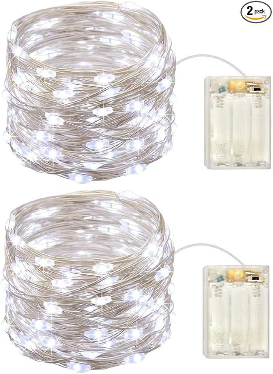 2 Pack Battery Operated Mini Led Lights,Indoor Fairy Lights with Timer 6 Hours on/18 Hours Off for Wedding Centerpiece Party Decorations,30 Count LEDs,10 Feet Silver Wire (Cold White)