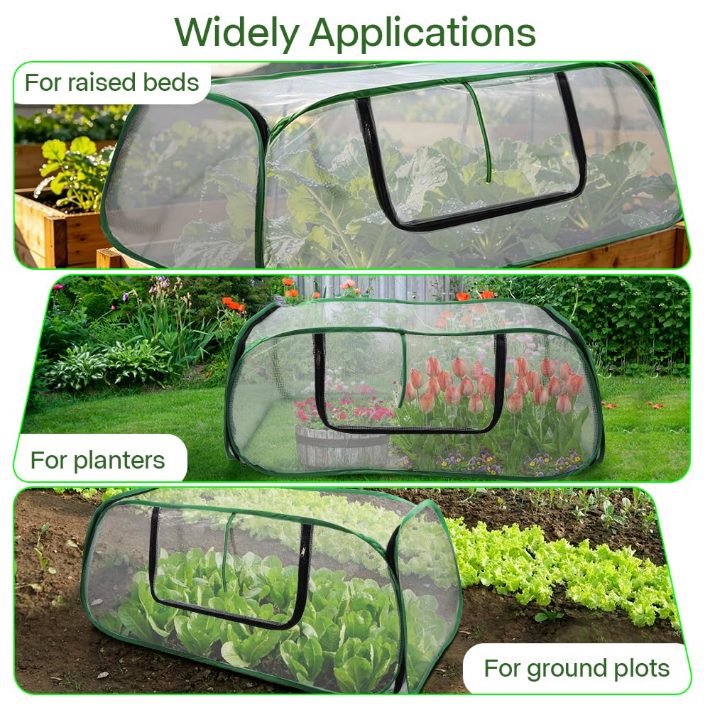 Bochino Raised Garden Bed Cover Mini Greenhouse, Plant Protector with Zipper Doors for Frost, Sunblock Plant Shade Tent for Protecting Vegetables Flowers Seedlings, 43" L x 20" W x 17.5" H
