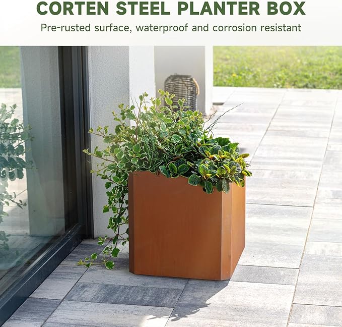 GJWCVL Corten Steel Planter Box-20"x20"x20"-Large Square Planter Matel -Outdoor Indoor- Heavy Duty Rustic Tall Planter Flower Pot Commercial Residential for Patio Porch Deck Home Backyard