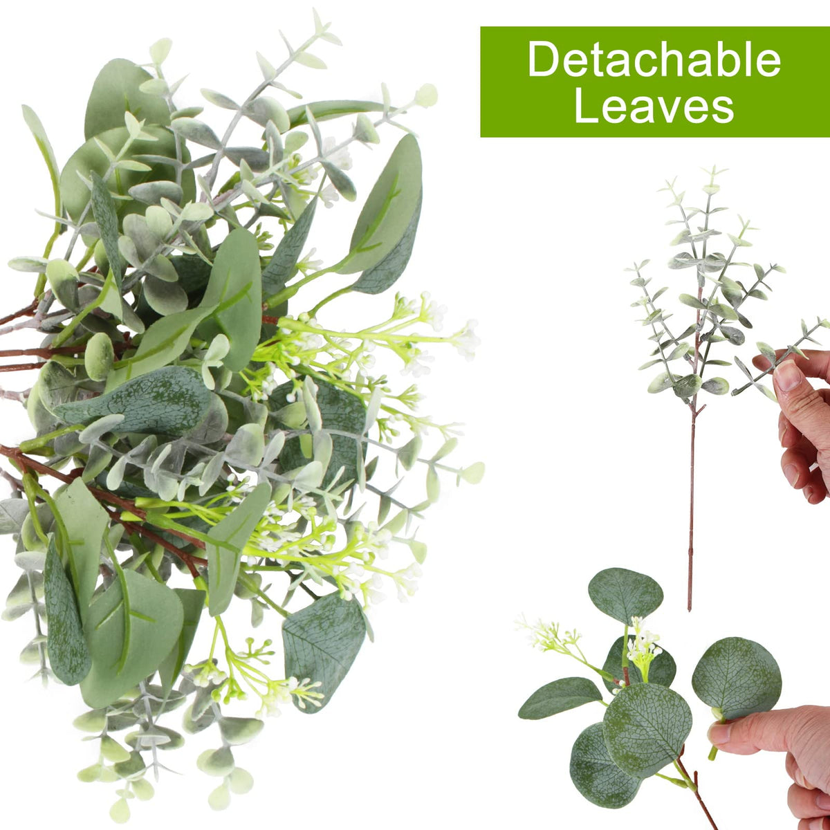ZeKonan 120pcs Artificial Silver Dollar Eucalyptus Stems Bulk Fake Branches